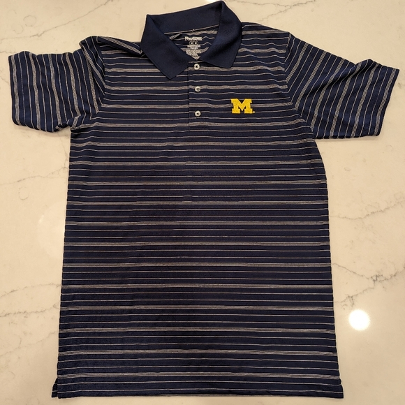 Pro Edge Other - PRO Edge University of Michigan Blue Striped Short Sleeve Golf Polo